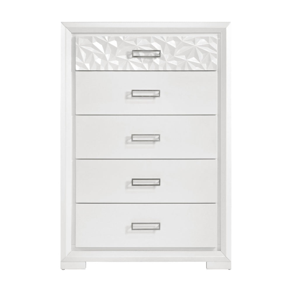 English Elm Contemporary Pearl White Highboy Chest with Glam Diamond Drawer and Chrome Pulls B011P532109