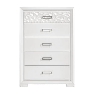 English Elm Contemporary Pearl White Highboy Chest with Glam Diamond Drawer and Chrome Pulls B011P532109