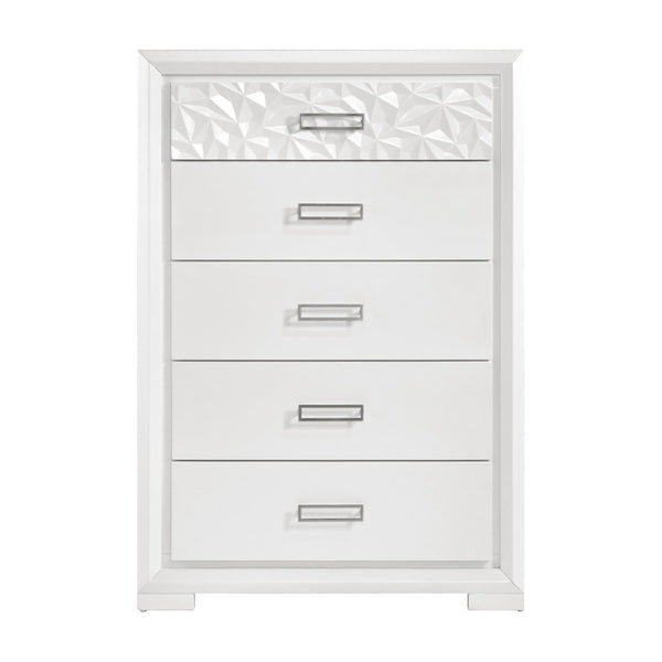 English Elm Contemporary Pearl White Highboy Chest with Glam Diamond Drawer and Chrome Pulls B011P532109