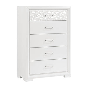 English Elm Contemporary Pearl White Highboy Chest with Glam Diamond Drawer and Chrome Pulls B011P532109