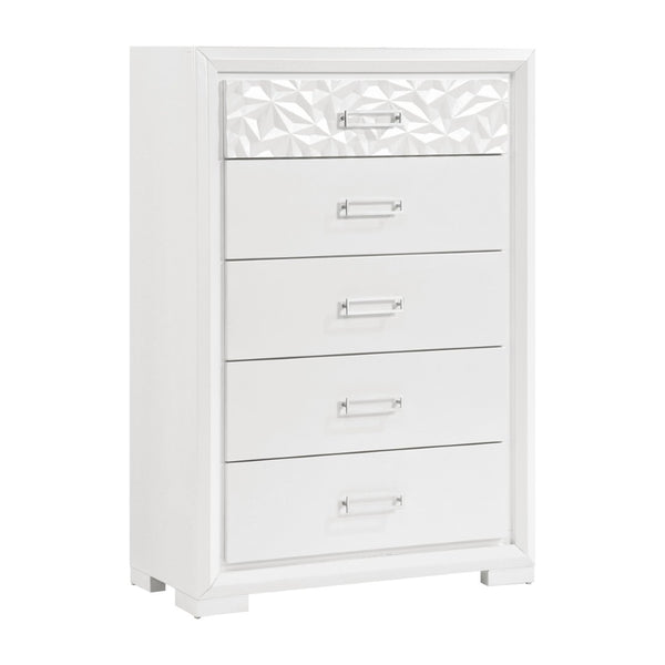 English Elm Contemporary Pearl White Highboy Chest with Glam Diamond Drawer and Chrome Pulls B011P532109