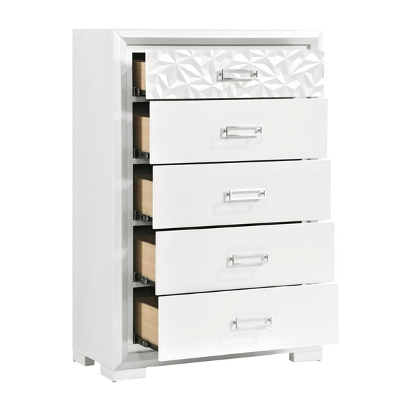 English Elm Contemporary Pearl White Highboy Chest with Glam Diamond Drawer and Chrome Pulls B011P532109
