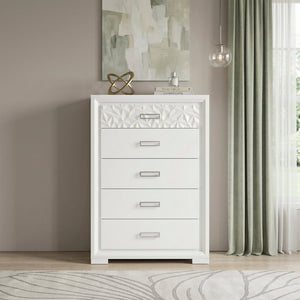 English Elm Contemporary Pearl White Highboy Chest with Glam Diamond Drawer and Chrome Pulls B011P532109