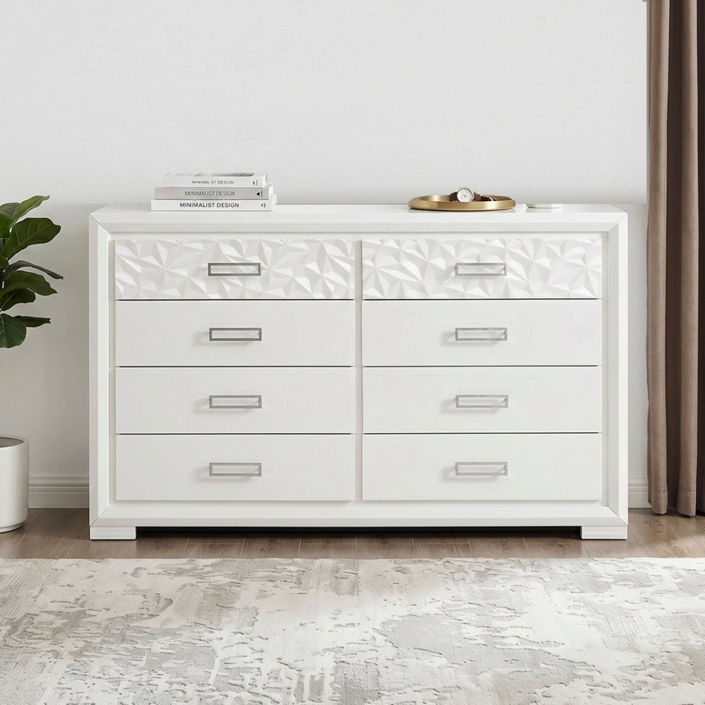 English Elm Contemporary Pearl White 8 Drawer Double Dresser with Embossed Diamond Glam Detail B011P532931