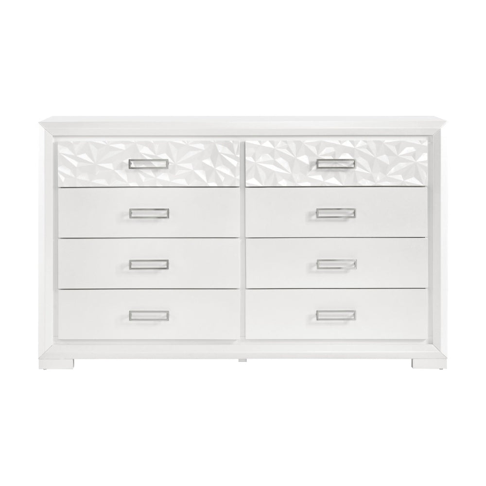 English Elm Contemporary Pearl White 8 Drawer Double Dresser with Embossed Diamond Glam Detail B011P532931