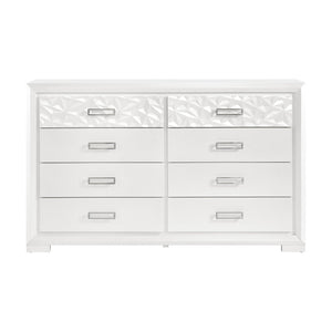 English Elm Contemporary Pearl White 8 Drawer Double Dresser with Embossed Diamond Glam Detail B011P532931