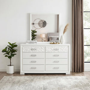 English Elm Contemporary Pearl White 8 Drawer Double Dresser with Embossed Diamond Glam Detail B011P532931