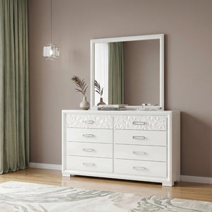 English Elm Contemporary Pearl White 8 Drawer Double Dresser with Embossed Diamond Glam Detail B011P532931