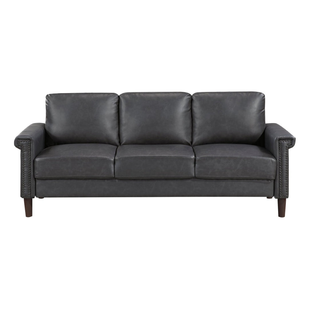 English Elm 1Pc Transitional Faux Leather Sofa Nailhead Trim Pocket Coil Seating for Living Rooms B011P532959