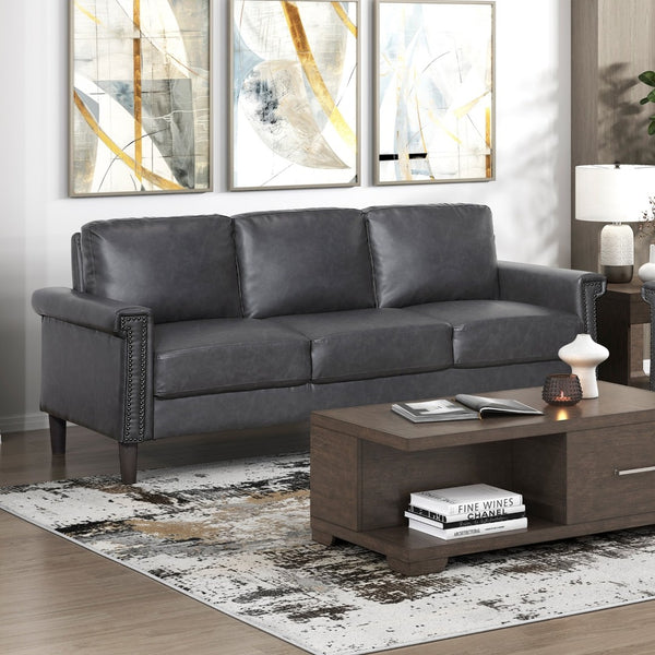 English Elm 1Pc Transitional Faux Leather Sofa Nailhead Trim Pocket Coil Seating for Living Rooms B011P532959