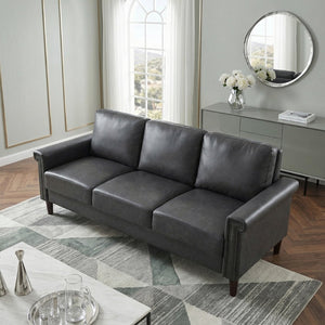 English Elm 1Pc Transitional Faux Leather Sofa Nailhead Trim Pocket Coil Seating for Living Rooms B011P532959