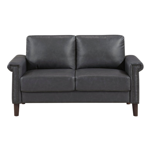 English Elm 1Pc Faux Leather Loveseat Pocket Coil Seating Nailhead Trim Transitional Apartment Sofa B011P532960