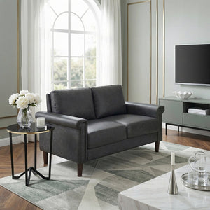 English Elm 1Pc Faux Leather Loveseat Pocket Coil Seating Nailhead Trim Transitional Apartment Sofa B011P532960