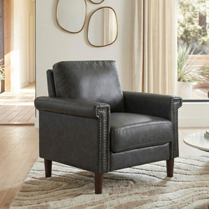 English Elm 1Pc Faux Leather Accent Chair Pocket Coil Cushion Nailhead Trim Transitional Lounge B011P532964