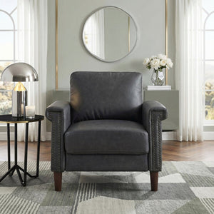 English Elm 1Pc Faux Leather Accent Chair Pocket Coil Cushion Nailhead Trim Transitional Lounge B011P532964