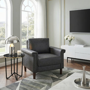 English Elm 1Pc Faux Leather Accent Chair Pocket Coil Cushion Nailhead Trim Transitional Lounge B011P532964