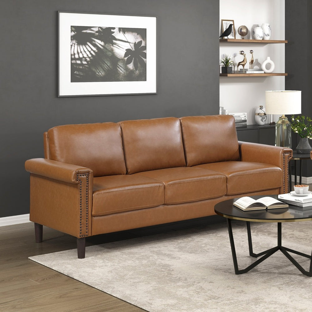 English Elm Classic Faux Leather Three Seat Sofa with Nailhead Trim and Pocket Coil Support B011P533590