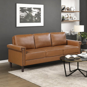 English Elm Classic Faux Leather Three Seat Sofa with Nailhead Trim and Pocket Coil Support B011P533590
