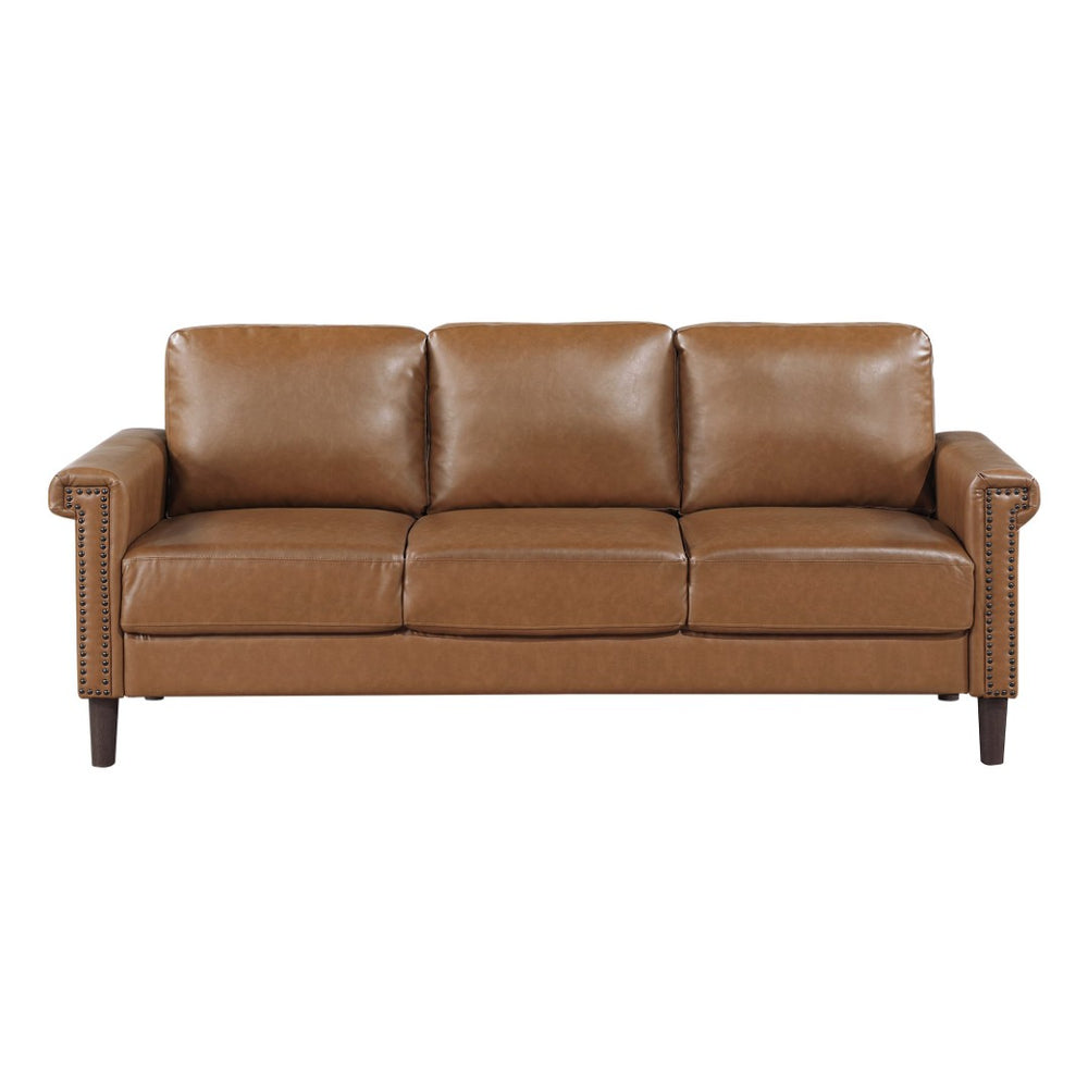 English Elm Classic Faux Leather Three Seat Sofa with Nailhead Trim and Pocket Coil Support B011P533590