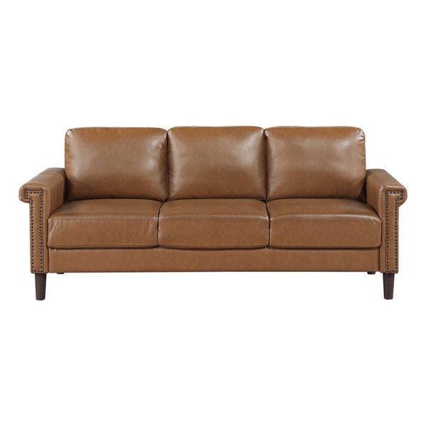 English Elm Classic Faux Leather Three Seat Sofa with Nailhead Trim and Pocket Coil Support B011P533590