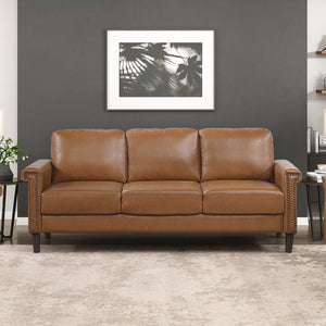 English Elm Classic Faux Leather Three Seat Sofa with Nailhead Trim and Pocket Coil Support B011P533590