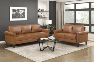 English Elm Classic Faux Leather Three Seat Sofa with Nailhead Trim and Pocket Coil Support B011P533590