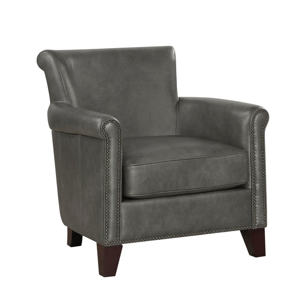 English Elm Traditional Top-grain Leather Accent Chair with Nailhead Trim and Espresso Wood Legs B011P534932