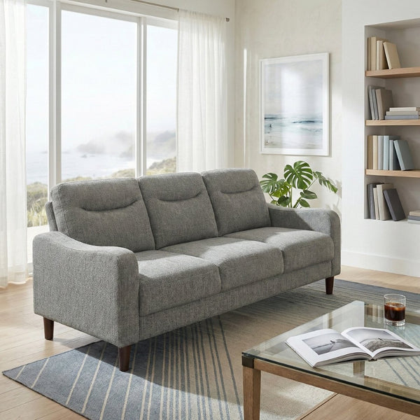 English Elm Modern Three Seater Sofa Gray Chenille Fabric Pocket Coil Support Solid Wood Frame B011P534935