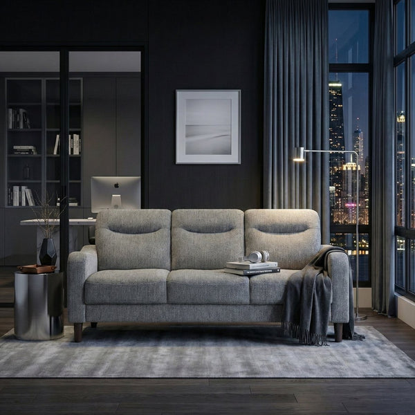 English Elm Modern Three Seater Sofa Gray Chenille Fabric Pocket Coil Support Solid Wood Frame B011P534935