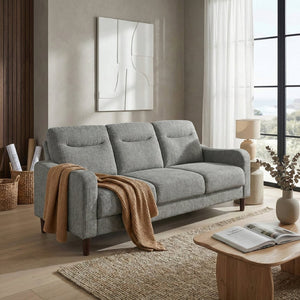English Elm Modern Three Seater Sofa Gray Chenille Fabric Pocket Coil Support Solid Wood Frame B011P534935