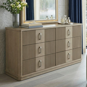 English Elm Modern Six Drawer Oak Dresser with Fluted Fronts and Warm Brown Finish for Bedroom B011P535608