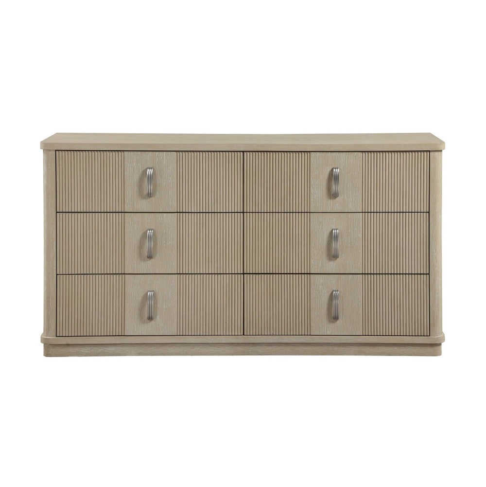 English Elm Modern Six Drawer Oak Dresser with Fluted Fronts and Warm Brown Finish for Bedroom B011P535608