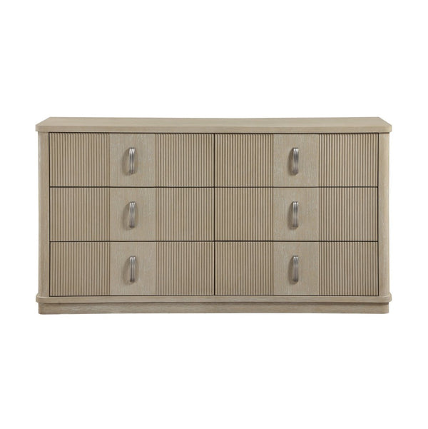 English Elm Modern Six Drawer Oak Dresser with Fluted Fronts and Warm Brown Finish for Bedroom B011P535608