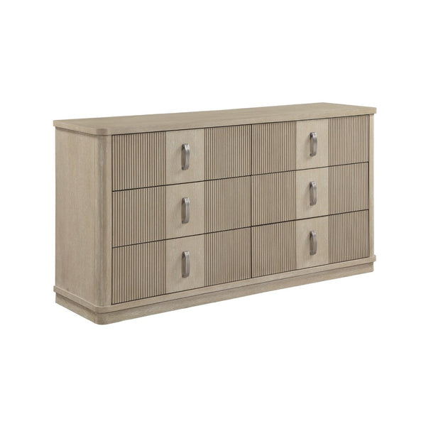 English Elm Modern Six Drawer Oak Dresser with Fluted Fronts and Warm Brown Finish for Bedroom B011P535608