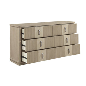 English Elm Modern Six Drawer Oak Dresser with Fluted Fronts and Warm Brown Finish for Bedroom B011P535608