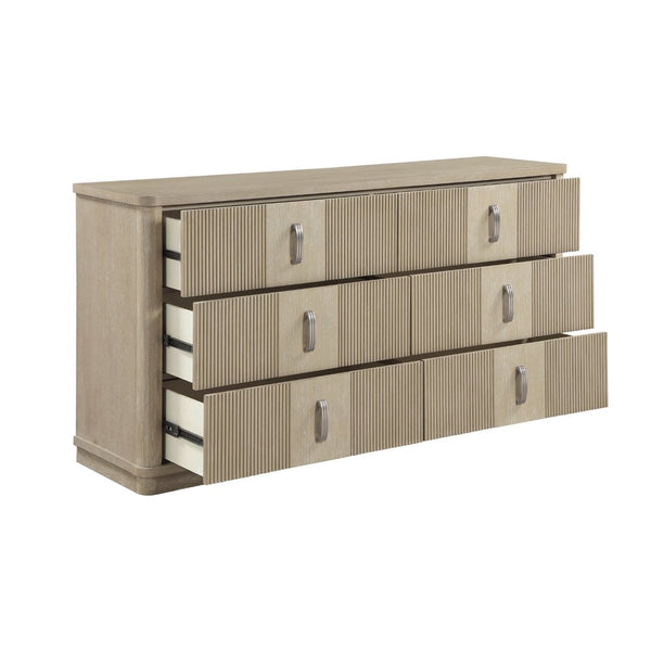 English Elm Modern Six Drawer Oak Dresser with Fluted Fronts and Warm Brown Finish for Bedroom B011P535608