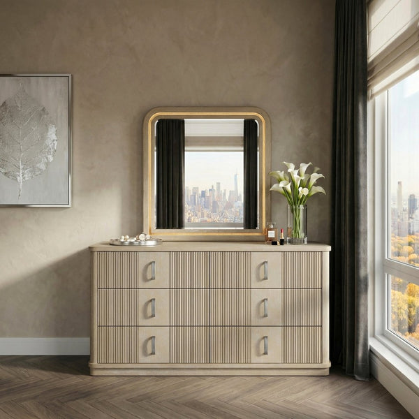 English Elm Modern Six Drawer Oak Dresser with Fluted Fronts and Warm Brown Finish for Bedroom B011P535608