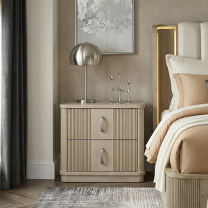 English Elm Modern Fluted Oak Veneer Two Drawer Nightstand with Brushed Graphite Pulls Bedside B011P535610