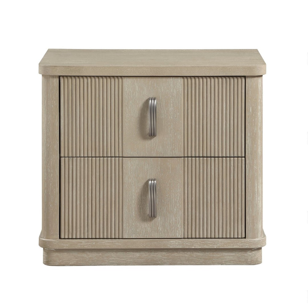 English Elm Modern Fluted Oak Veneer Two Drawer Nightstand with Brushed Graphite Pulls Bedside B011P535610