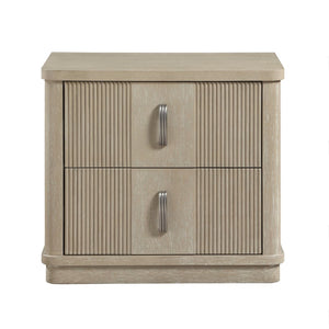 English Elm Modern Fluted Oak Veneer Two Drawer Nightstand with Brushed Graphite Pulls Bedside B011P535610