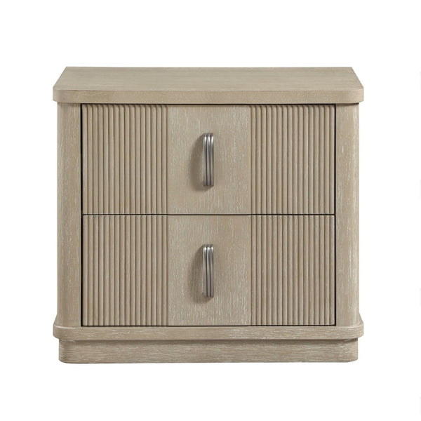English Elm Modern Fluted Oak Veneer Two Drawer Nightstand with Brushed Graphite Pulls Bedside B011P535610