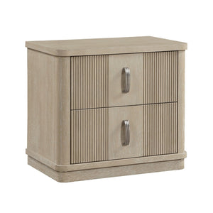 English Elm Modern Fluted Oak Veneer Two Drawer Nightstand with Brushed Graphite Pulls Bedside B011P535610