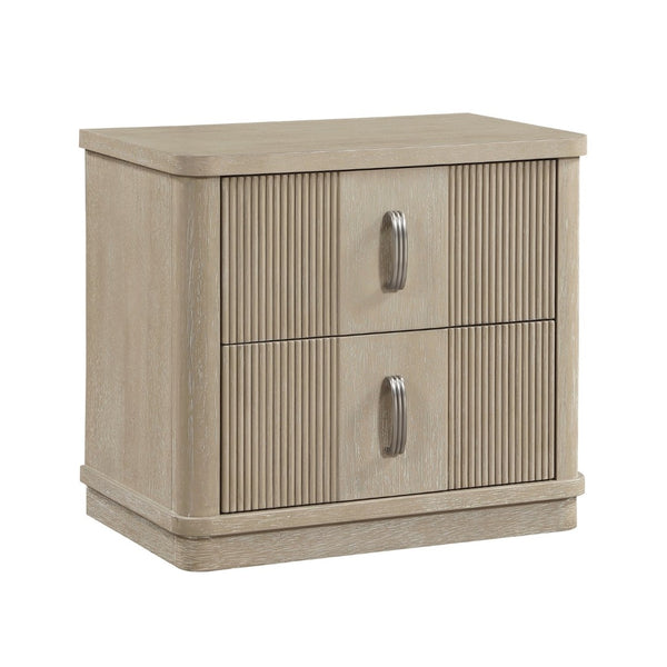 English Elm Modern Fluted Oak Veneer Two Drawer Nightstand with Brushed Graphite Pulls Bedside B011P535610