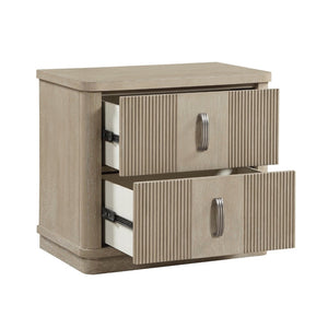 English Elm Modern Fluted Oak Veneer Two Drawer Nightstand with Brushed Graphite Pulls Bedside B011P535610