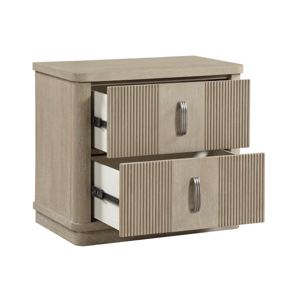 English Elm Modern Fluted Oak Veneer Two Drawer Nightstand with Brushed Graphite Pulls Bedside B011P535610