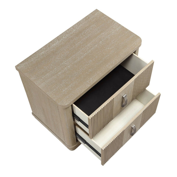 English Elm Modern Fluted Oak Veneer Two Drawer Nightstand with Brushed Graphite Pulls Bedside B011P535610