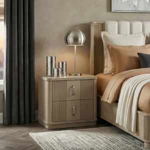 English Elm Modern Fluted Oak Veneer Two Drawer Nightstand with Brushed Graphite Pulls Bedside B011P535610