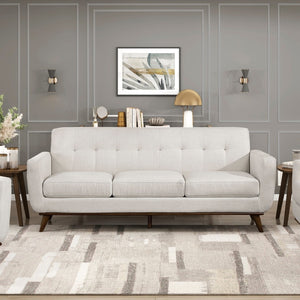 English Elm Contemporary Tufted Beige Fabric Three-seat Sofa with Solid Wood Legs for Living Rooms B011P536331