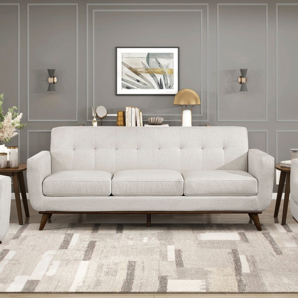 English Elm Contemporary Tufted Beige Fabric Three-seat Sofa with Solid Wood Legs for Living Rooms B011P536331
