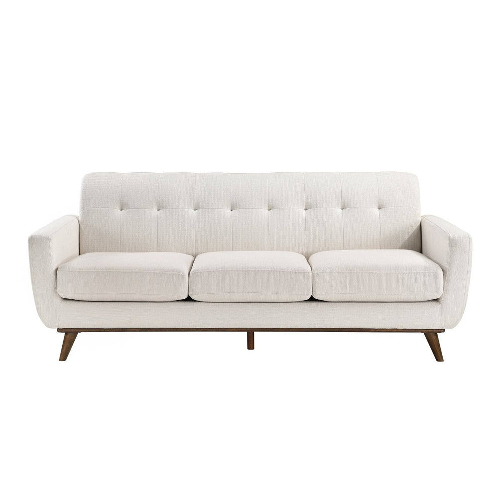 English Elm Contemporary Tufted Beige Fabric Three-seat Sofa with Solid Wood Legs for Living Rooms B011P536331